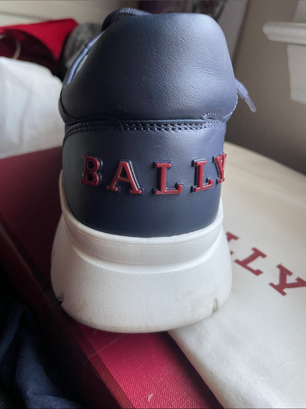 Bally Navy Sneaker with Red and White Stripe Accent - Picture 4 of 9